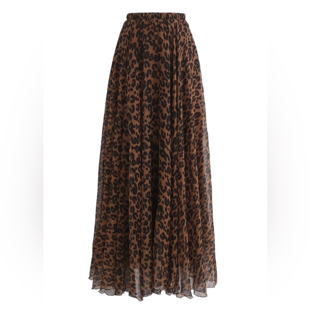 Chicwish Leopard Brown Black Watercolor Chiffon Maxi Skirt in Brown M/L